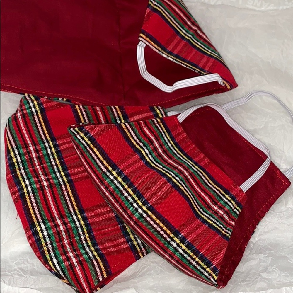 >💙3 LOT DOBLE LAYER HANDMADE BY MY MOM REUSABLE WASHABLE NEW‼️ PLAID RED MEN’S